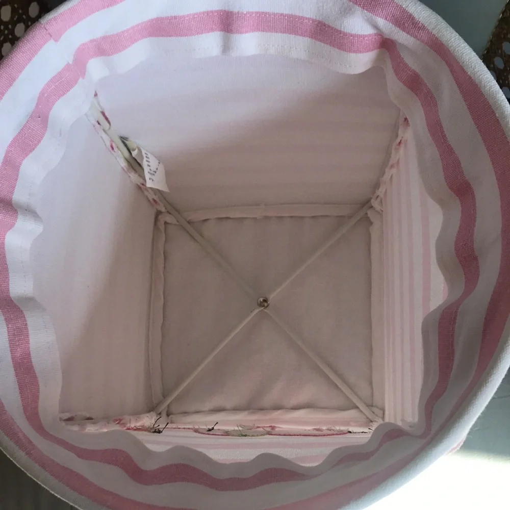 Pottery Barn Kids Pink & White striped 100 % cotton washable storage basket